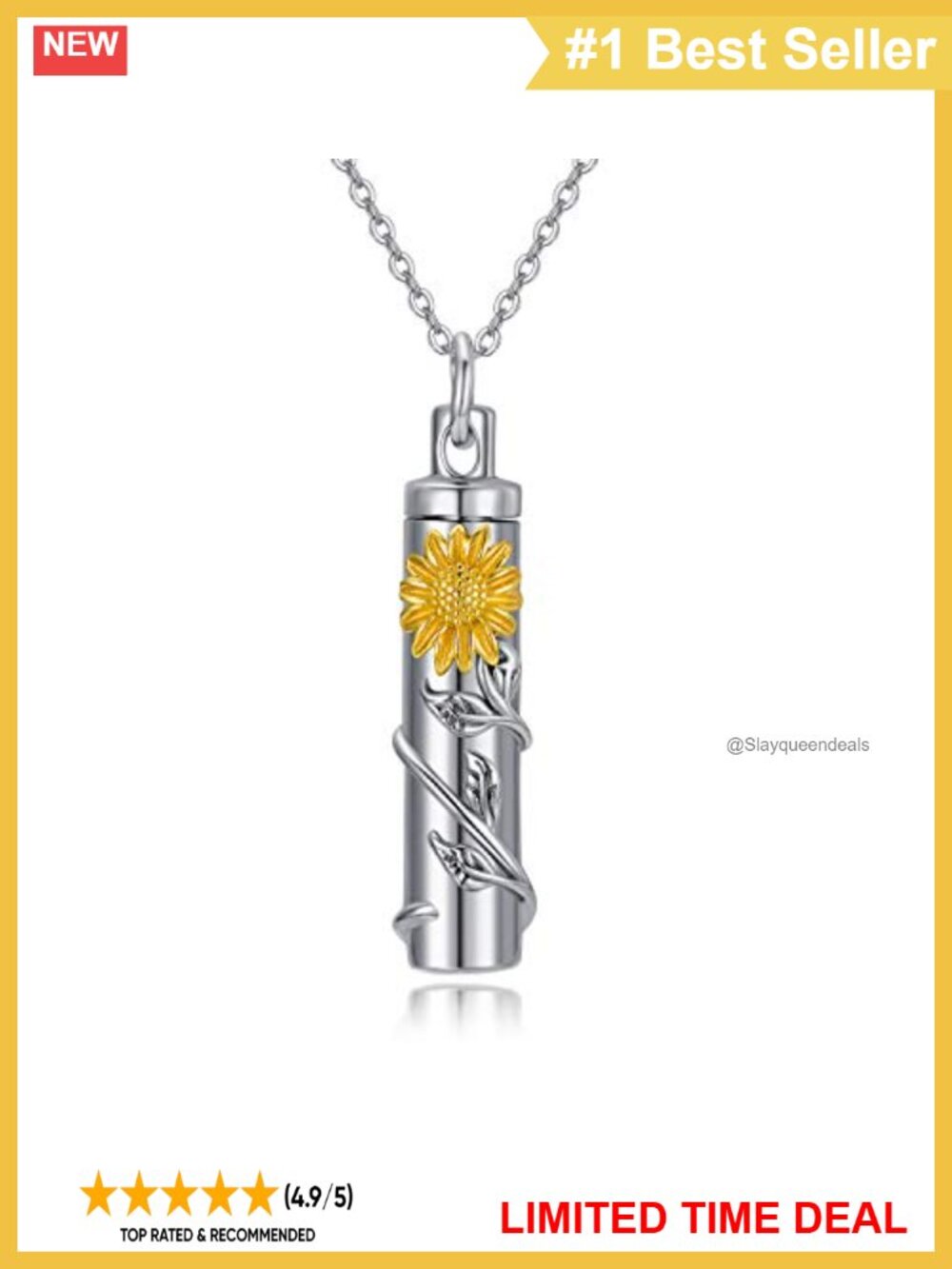 Sterling Silver Sunflower Urn Necklace Memorial Keepsake Jewelry 18in Chain